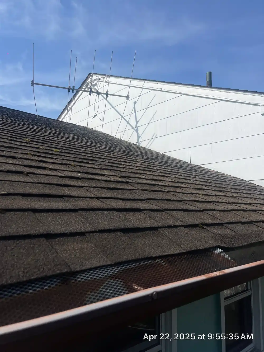 Asphalt shingle roof on a residential home, showcasing the most common and cheapest roof covering option for budget-conscious homeowners.