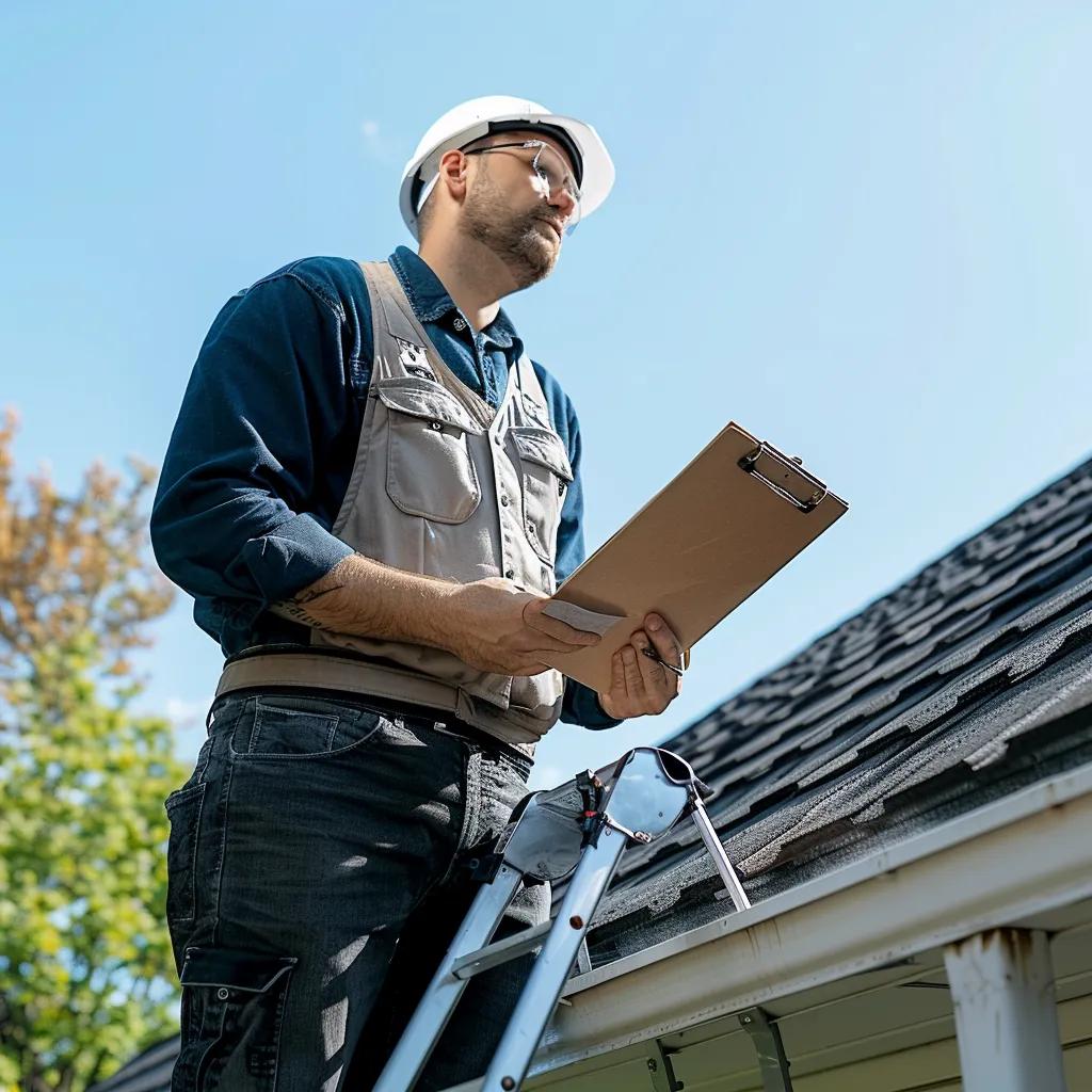 Roofing inspector conducting an inspection on a residential roof in White Plains