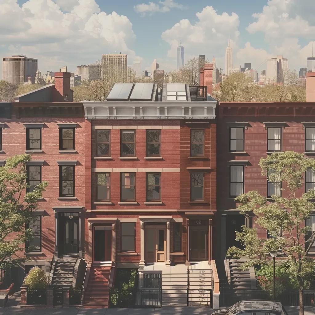 Comparison of pitched and flat roofs on Brooklyn homes illustrating design differences