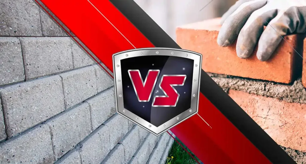 Side-by-side comparison of masonry vs concrete construction materials, highlighting differences in texture and application.