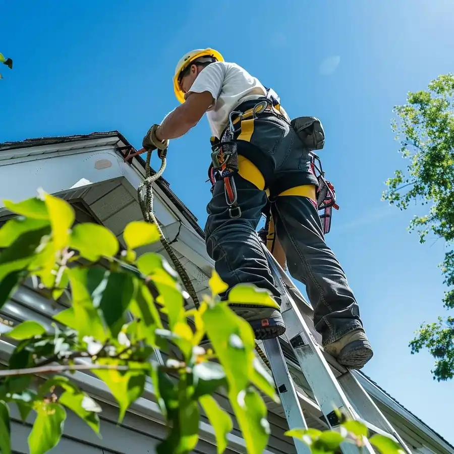 Homeowner inspecting roof for damage in White Plains, emphasizing DIY roof repair and maintenance