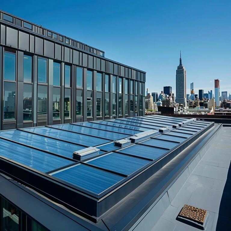 Modern industrial roofing system on a Brooklyn commercial building showcasing durability and energy efficiency
