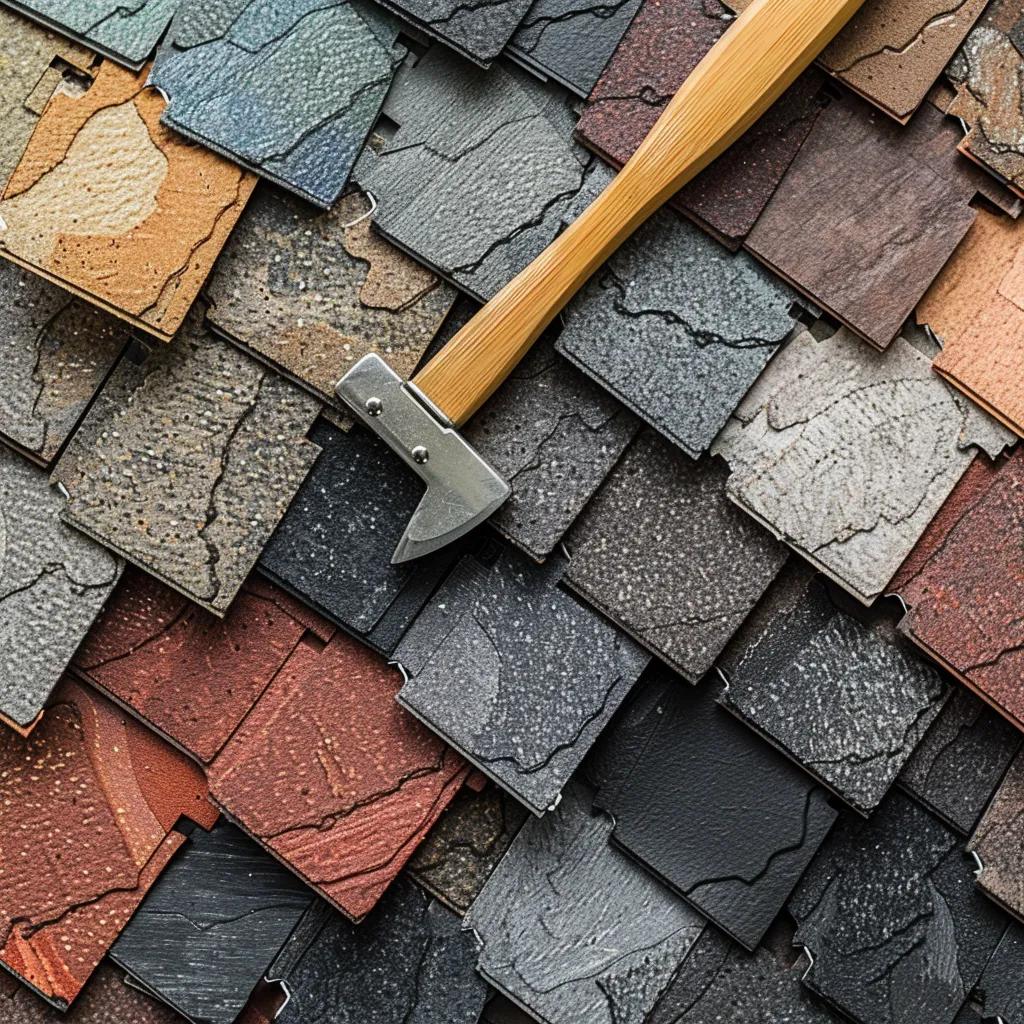 Variety of asphalt shingles showcasing colors and styles